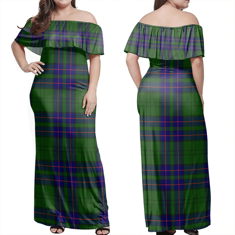 Lockhart Modern Tartan Off Shoulder Long Dress