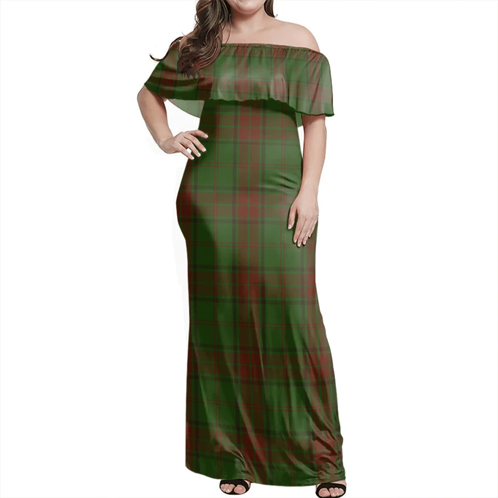 Maxwell Hunting Tartan Off Shoulder Long Dress