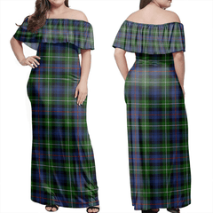 MacKenzie Modern Tartan Off Shoulder Long Dress