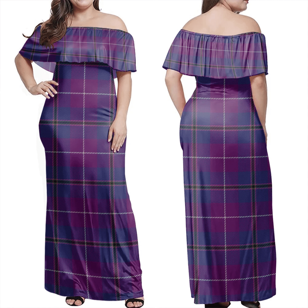 Pride Of Glencoe Tartan Off Shoulder Long Dress