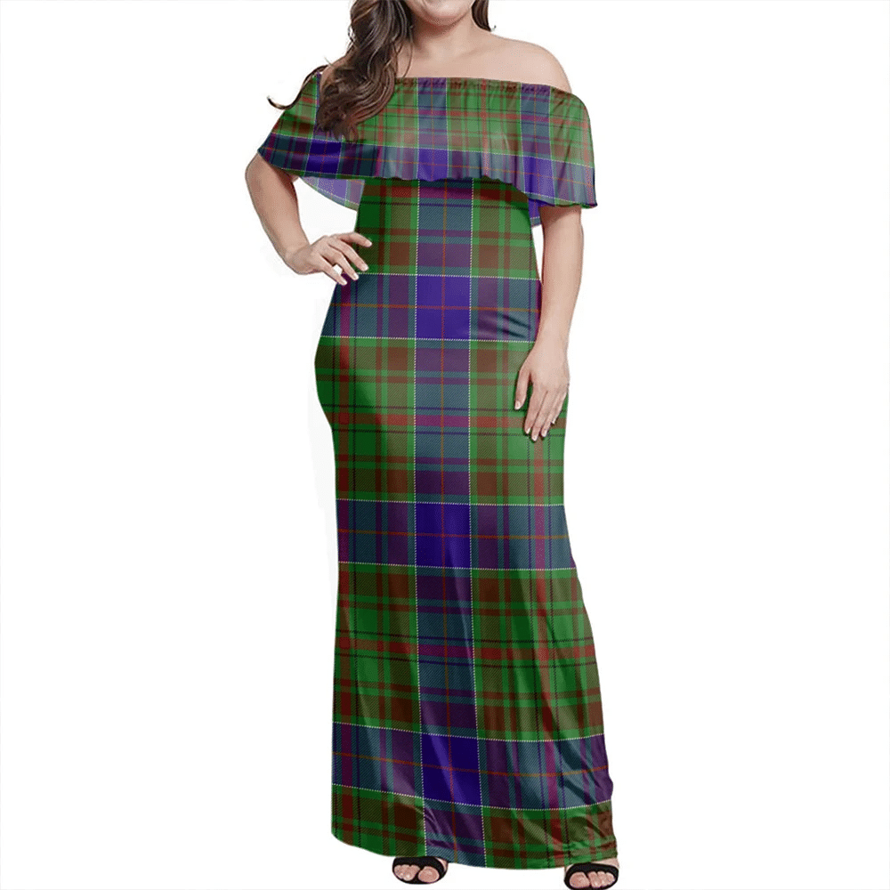 Adam Tartan Off Shoulder Long Dress