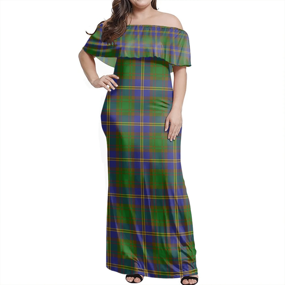 Strange Of Balkaskie Tartan Off Shoulder Long Dress