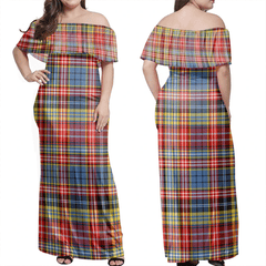 Ogilvie Of Airlie Ancient Tartan Off Shoulder Long Dress