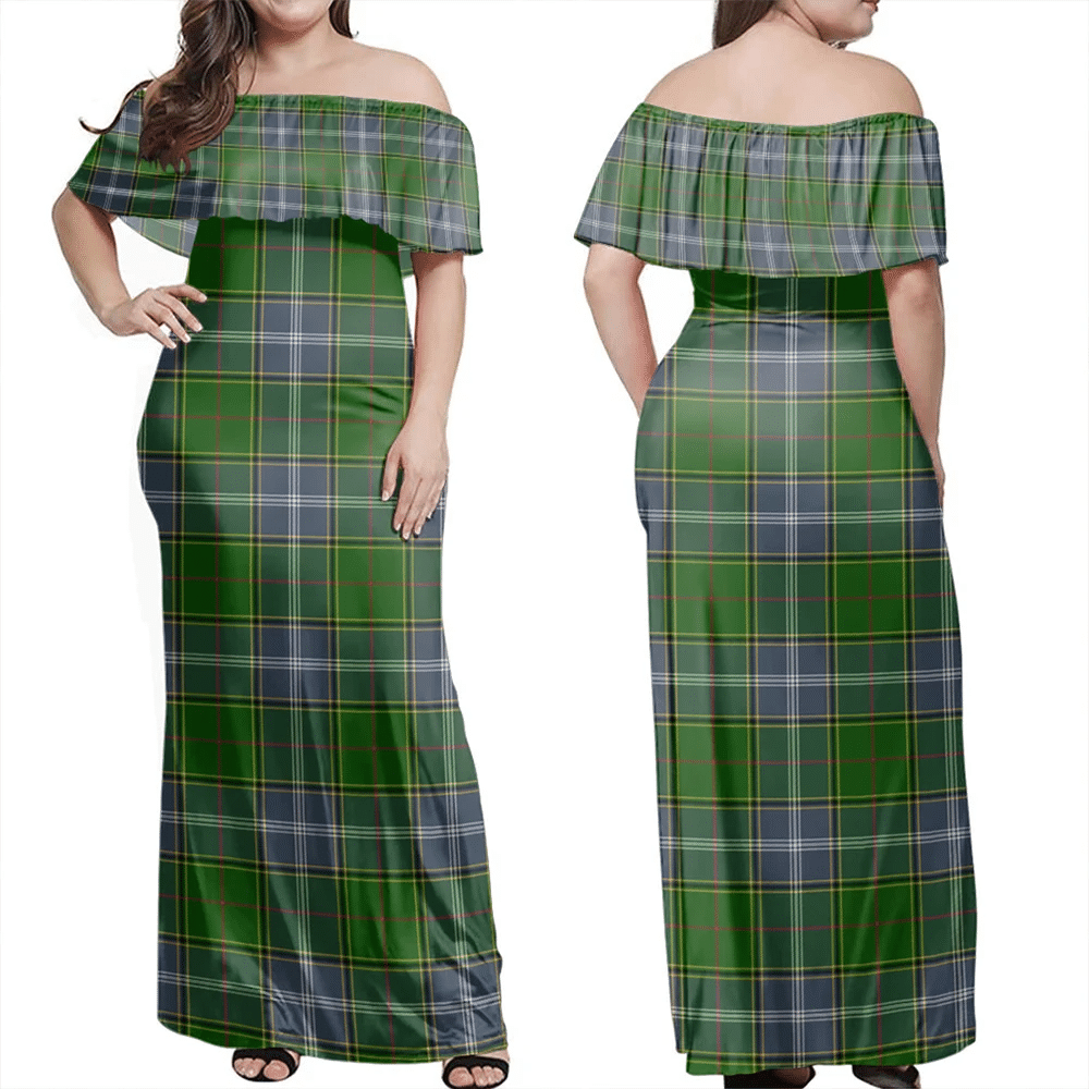 Pringle Tartan Off Shoulder Long Dress