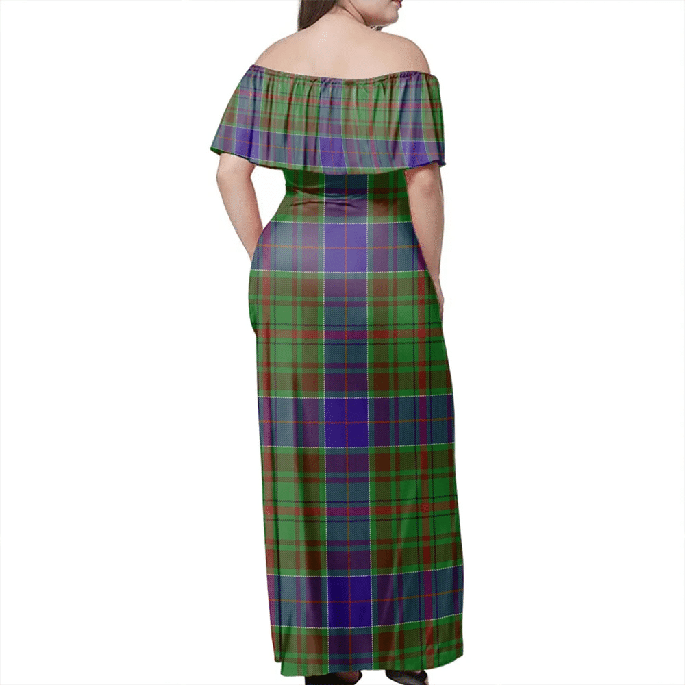 Adam Tartan Off Shoulder Long Dress