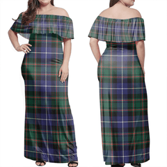 MacRae Hunting Modern Tartan Off Shoulder Long Dress