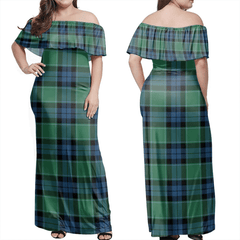 Graham Of Menteith Ancient Tartan Off Shoulder Long Dress