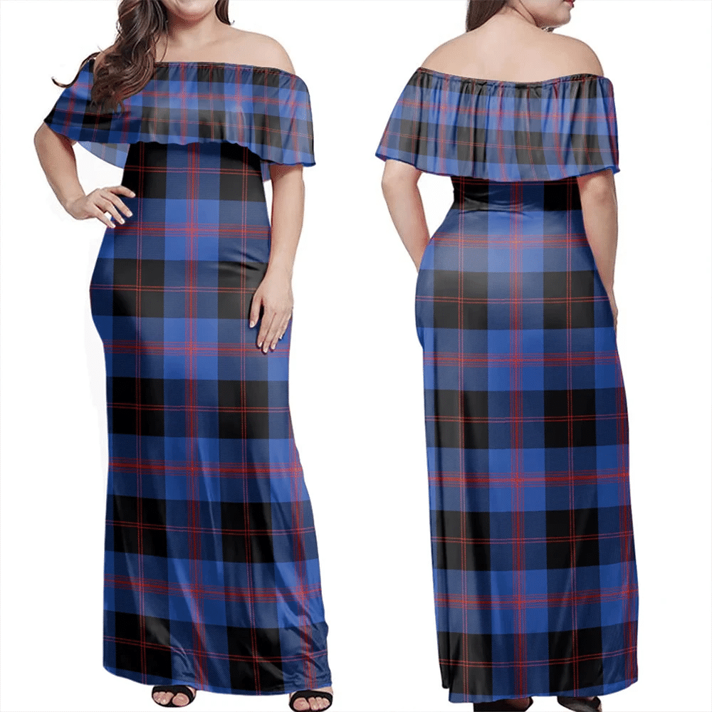 Angus Modern Tartan Off Shoulder Long Dress