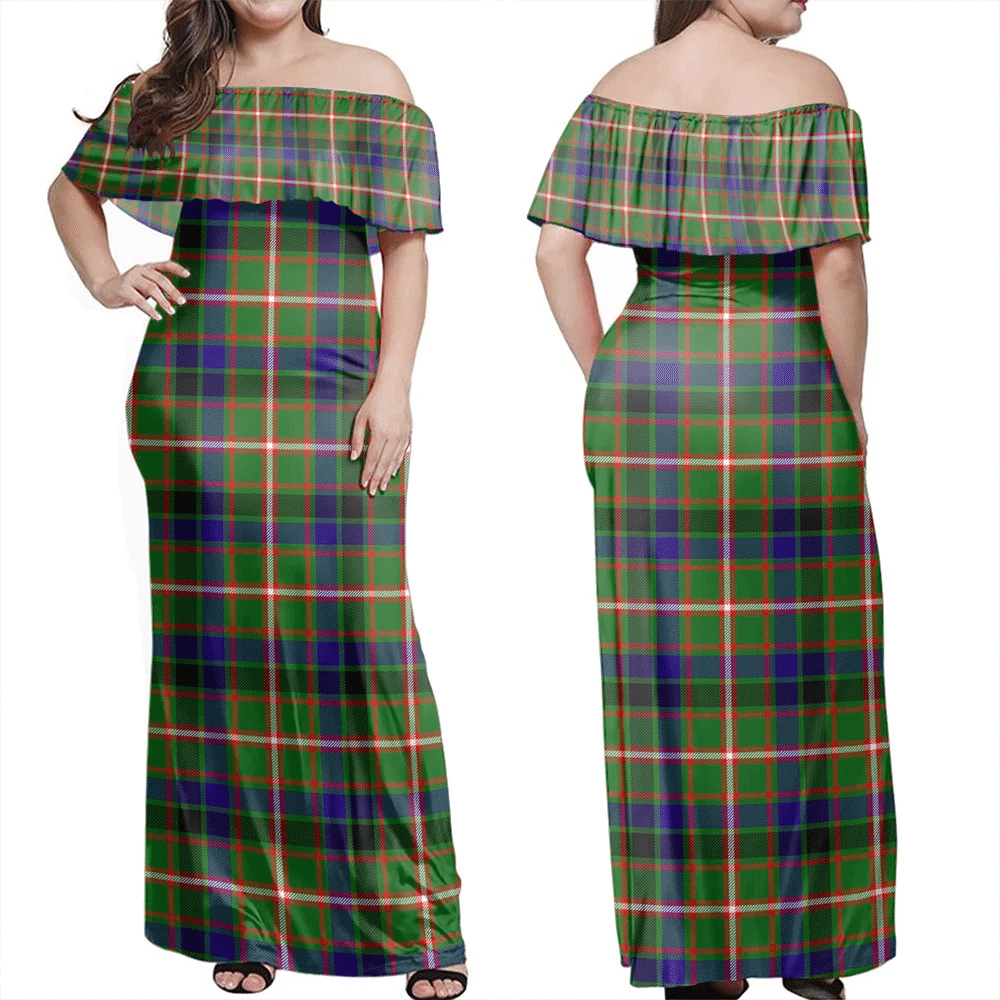 Reid Green Tartan Off Shoulder Long Dress