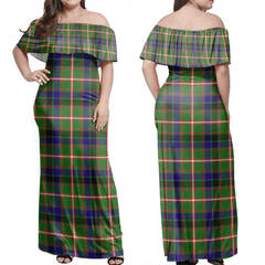 Reid Green Tartan Off Shoulder Long Dress