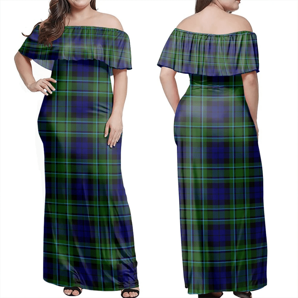 MacCallum Modern Tartan Off Shoulder Long Dress