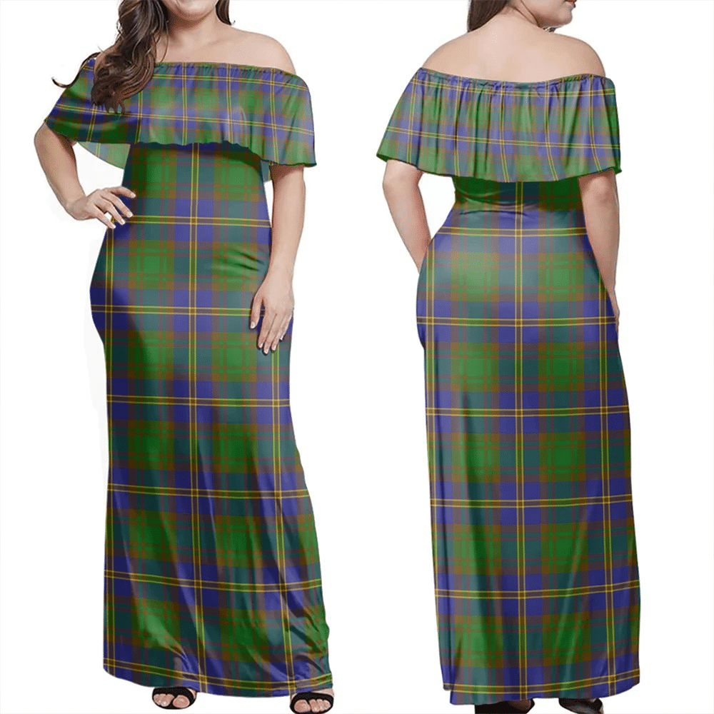 Strange Of Balkaskie Tartan Off Shoulder Long Dress