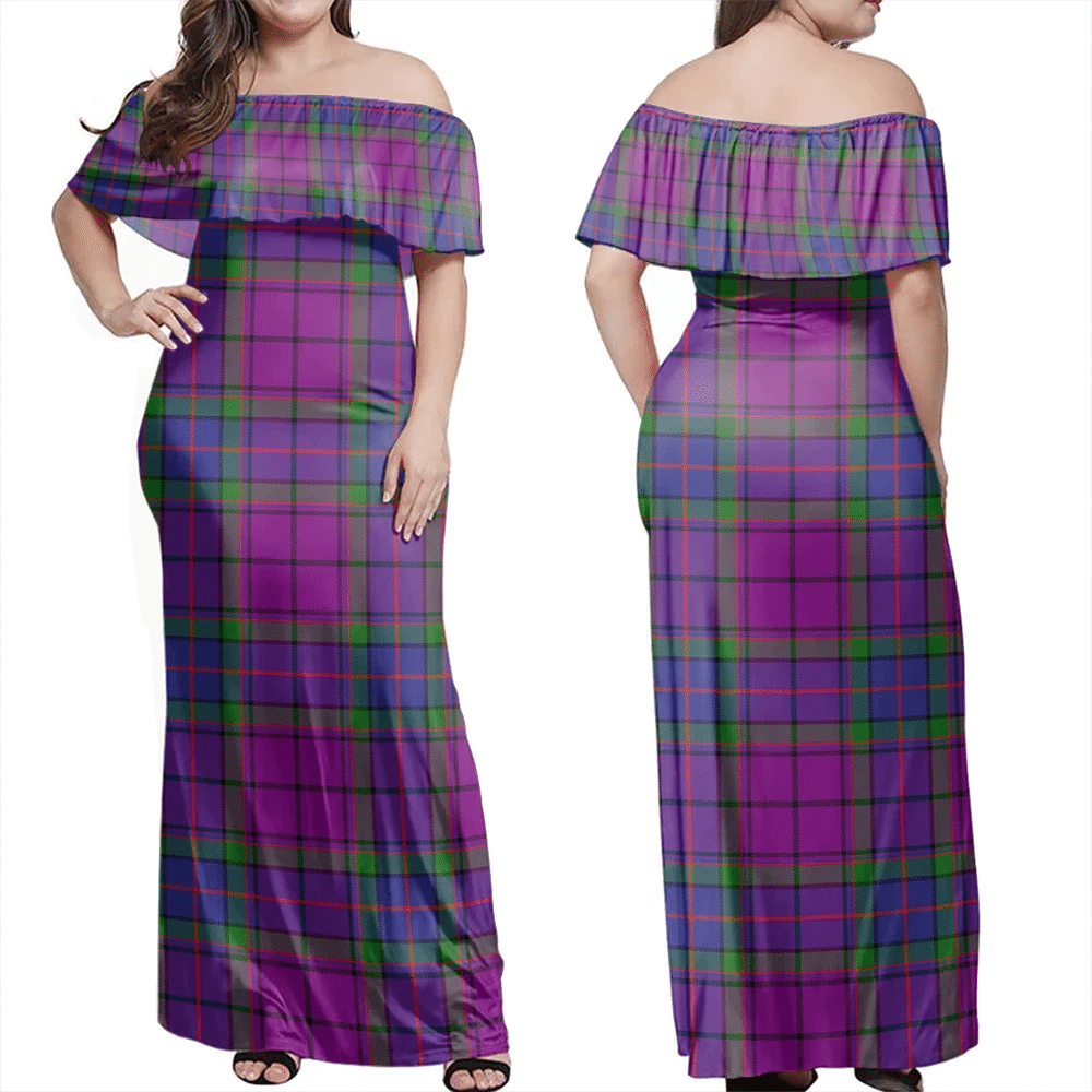 Wardlaw Modern Tartan Off Shoulder Long Dress