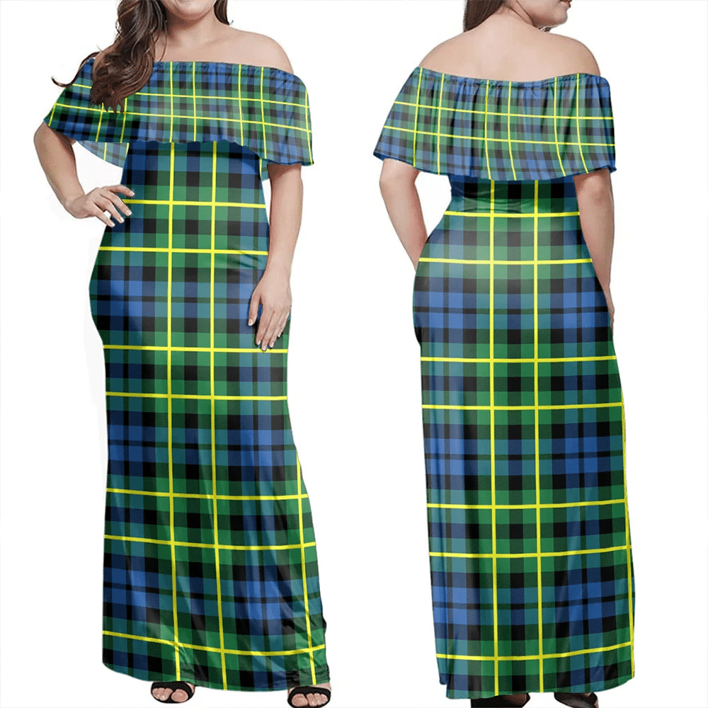 Campbell Of Breadalbane Ancient Tartan Off Shoulder Long Dress