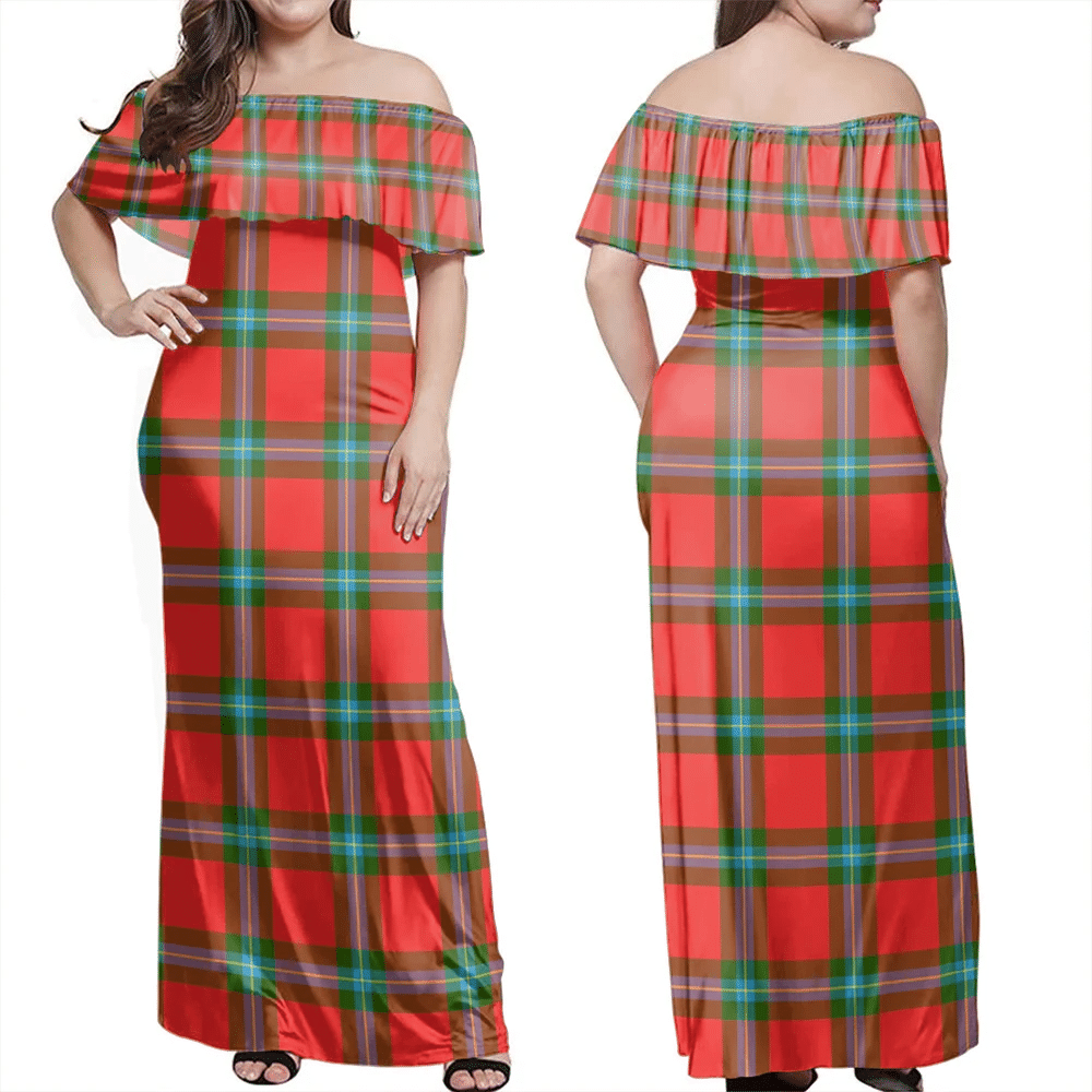 MacLaine Of Loch Buie Tartan Off Shoulder Long Dress