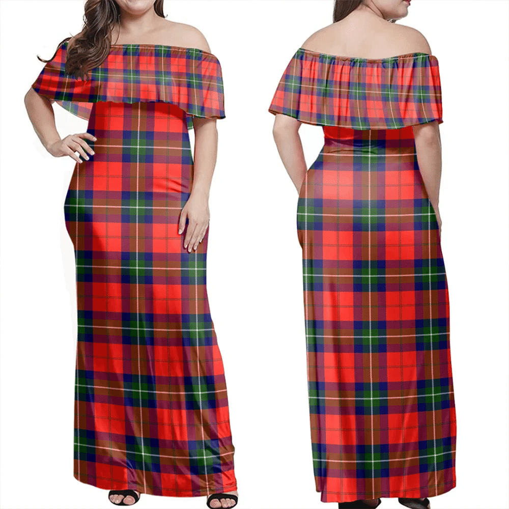 Ruthven Modern Tartan Off Shoulder Long Dress