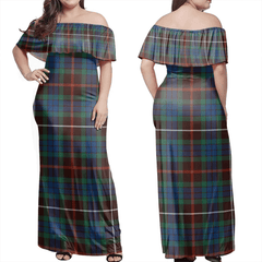 Fraser Hunting Ancient Tartan Off Shoulder Long Dress