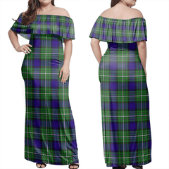 Alexander Tartan Off Shoulder Long Dress