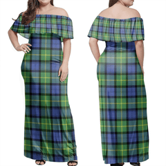 Gordon Old Ancient Tartan Off Shoulder Long Dress