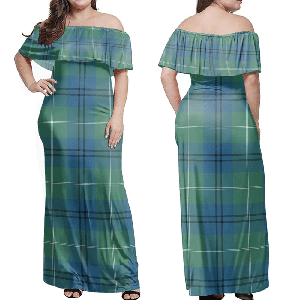 Oliphant Ancient Tartan Off Shoulder Long Dress