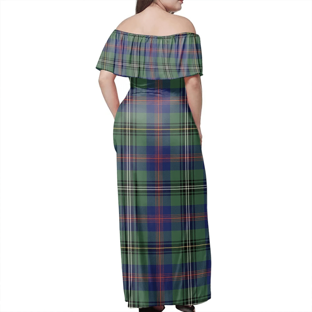 Wood Modern Tartan Off Shoulder Long Dress