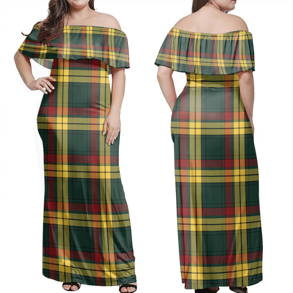 MacMillan Old Modern Tartan Off Shoulder Long Dress