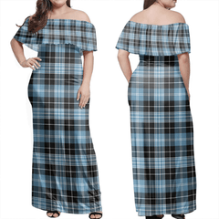 Clark Ancient Tartan Off Shoulder Long Dress