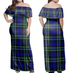 Arbuthnot Modern Tartan Off Shoulder Long Dress