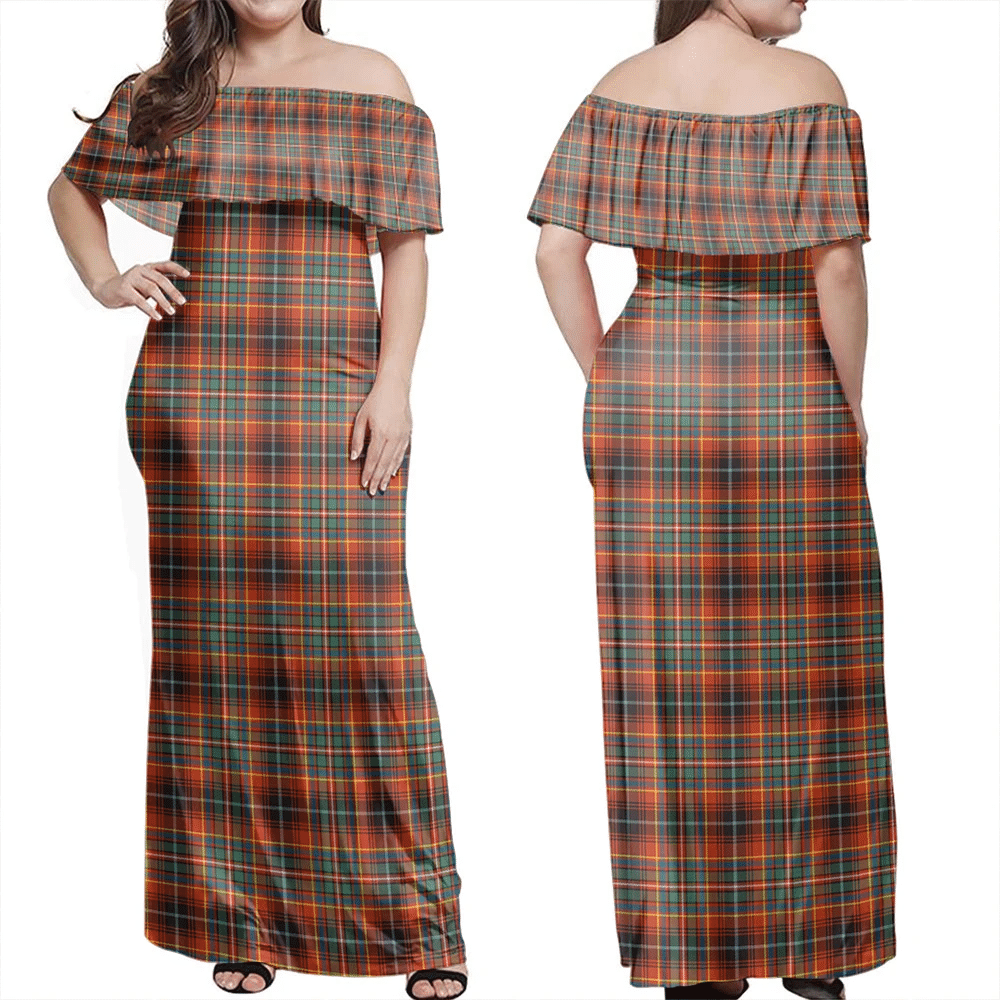 Innes Ancient Tartan Off Shoulder Long Dress