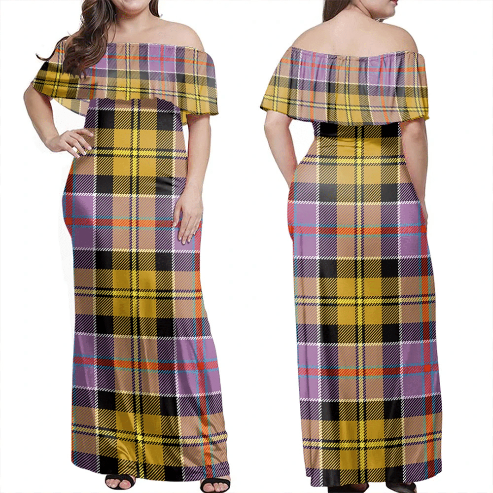 Culloden Ancient Tartan Off Shoulder Long Dress