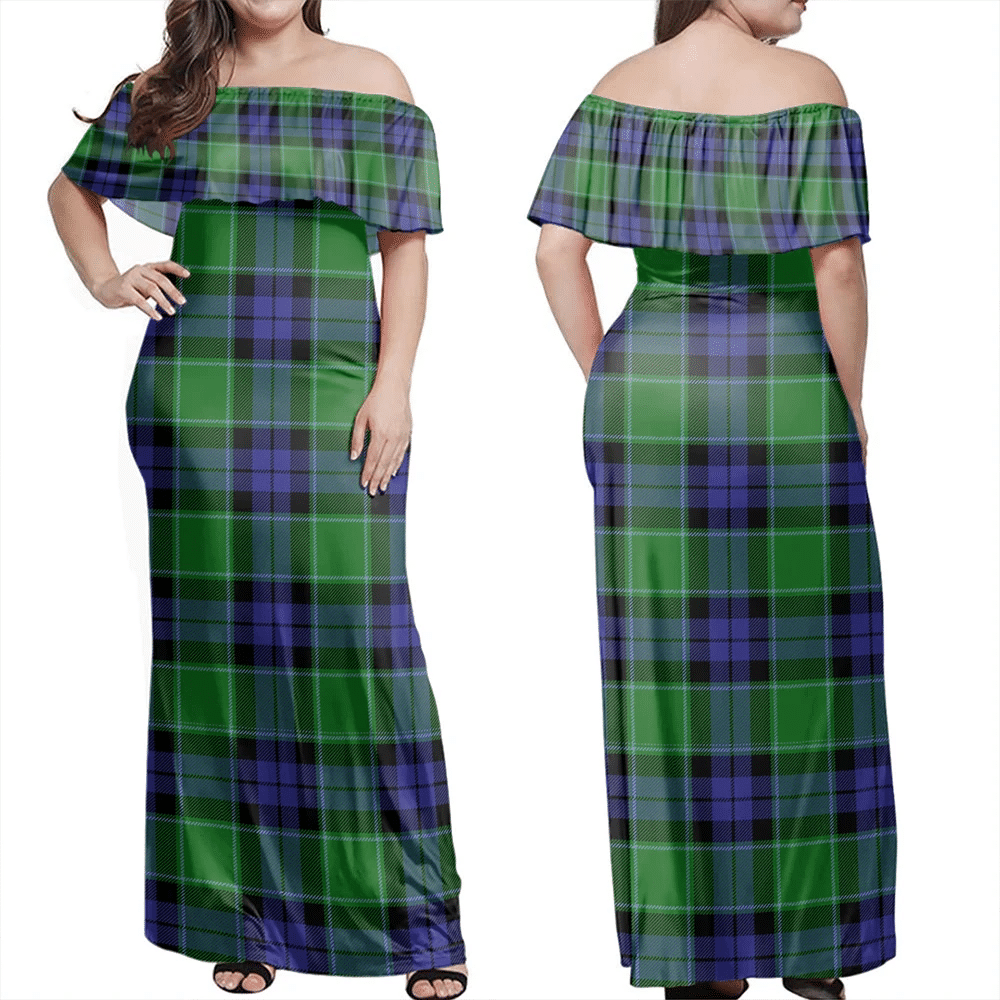 Graham Of Menteith Modern Tartan Off Shoulder Long Dress