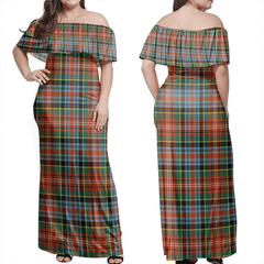 Caledonia Ancient Tartan Off Shoulder Long Dress