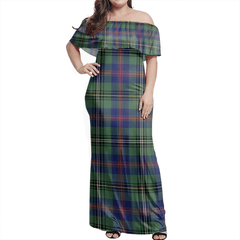 Wood Modern Tartan Off Shoulder Long Dress