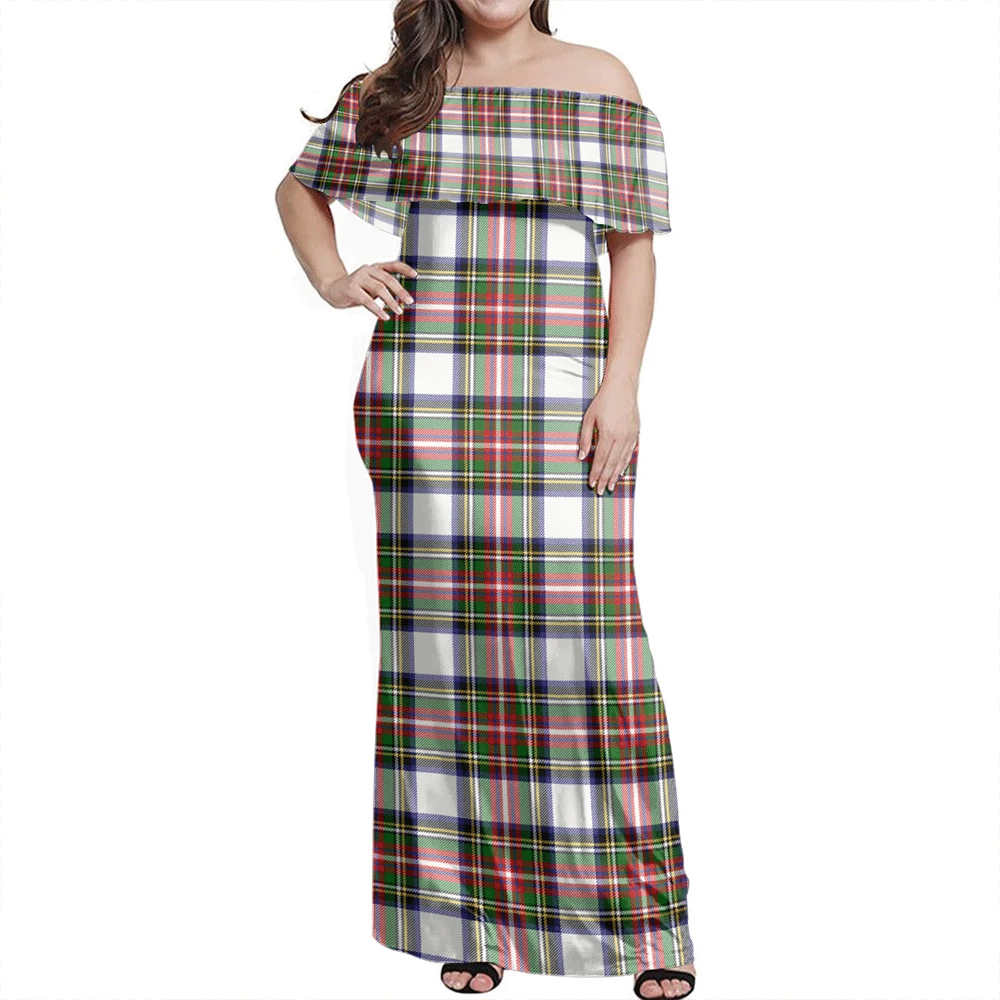 Stewart Dress Modern Tartan Off Shoulder Long Dress