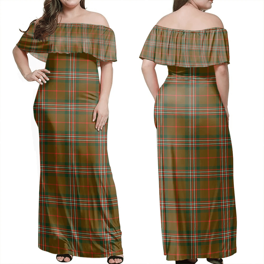 Scott Brown Modern Tartan Off Shoulder Long Dress