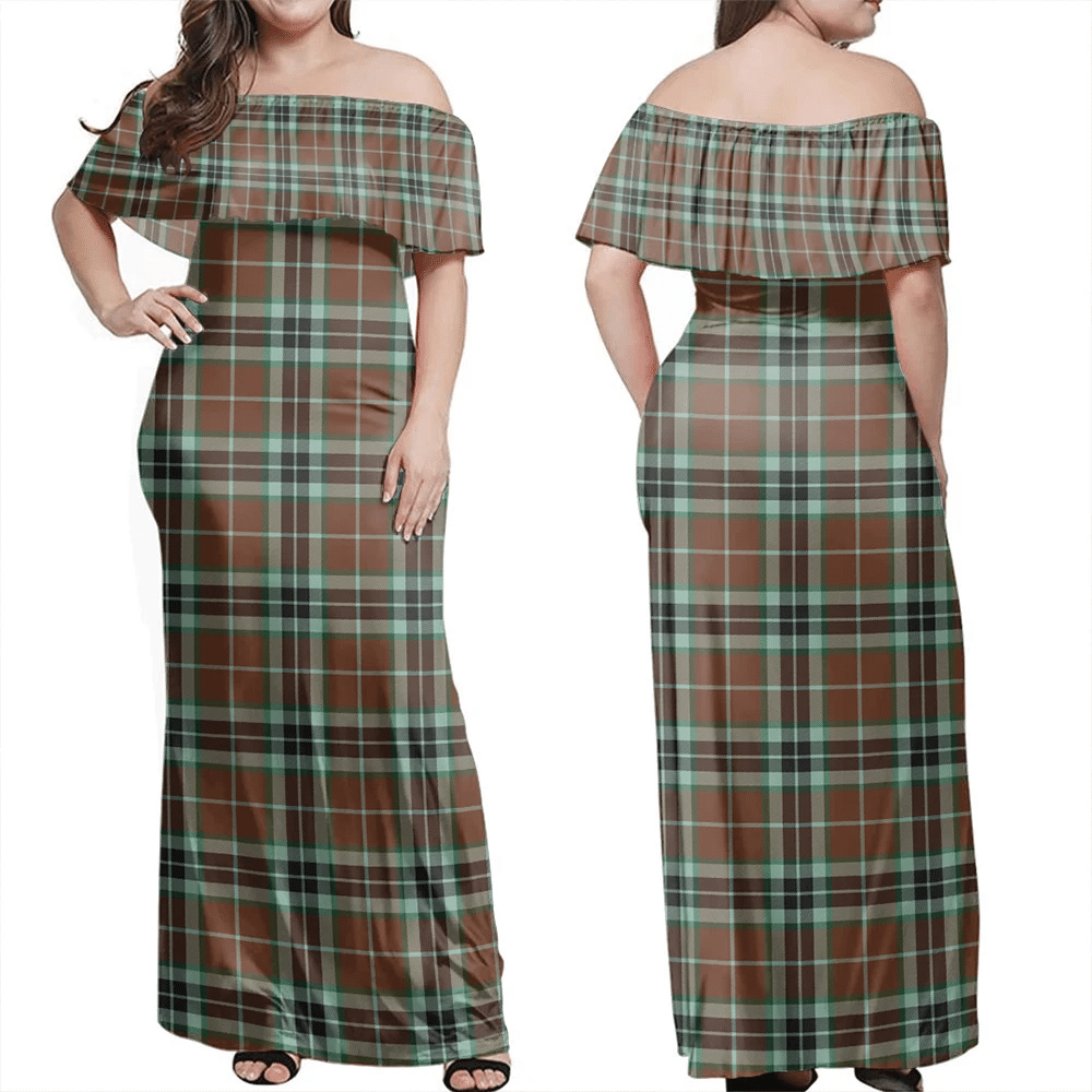 Thomson Hunting Modern Tartan Off Shoulder Long Dress