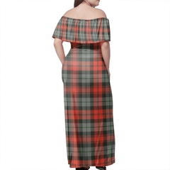 MacLachlan Weathered Tartan Off Shoulder Long Dress