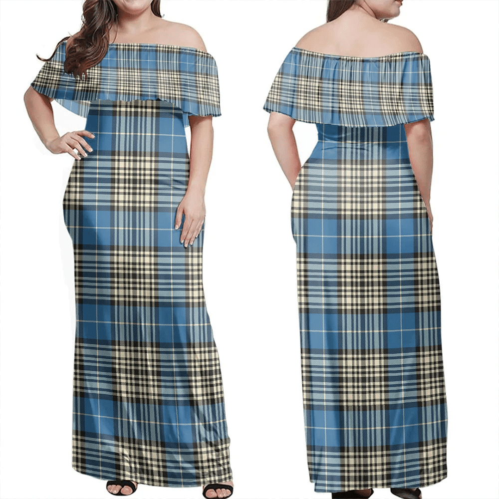 Napier Ancient Tartan Off Shoulder Long Dress