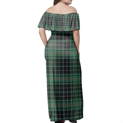 MacAulay Hunting Ancient Tartan Off Shoulder Long Dress