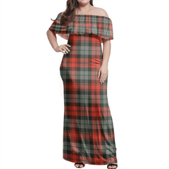 MacLachlan Weathered Tartan Off Shoulder Long Dress