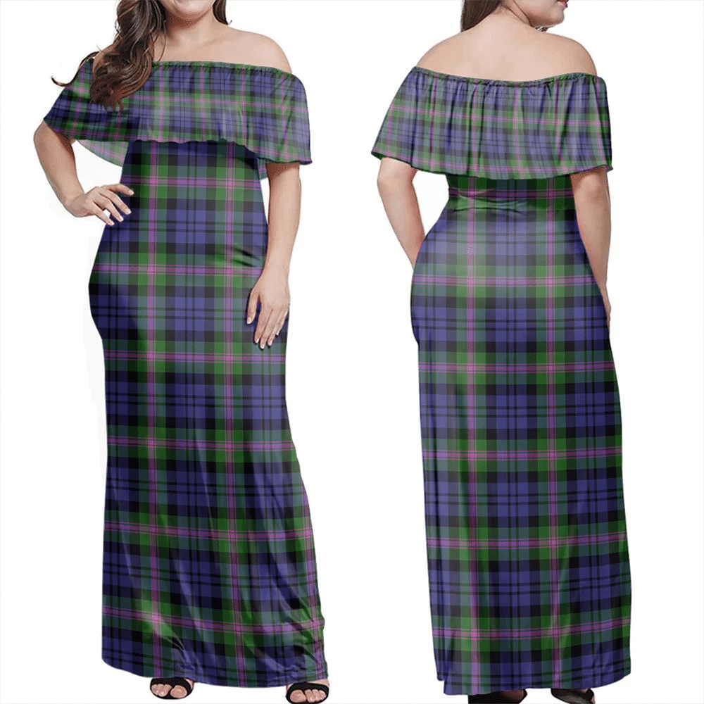 Baird Modern Tartan Off Shoulder Long Dress