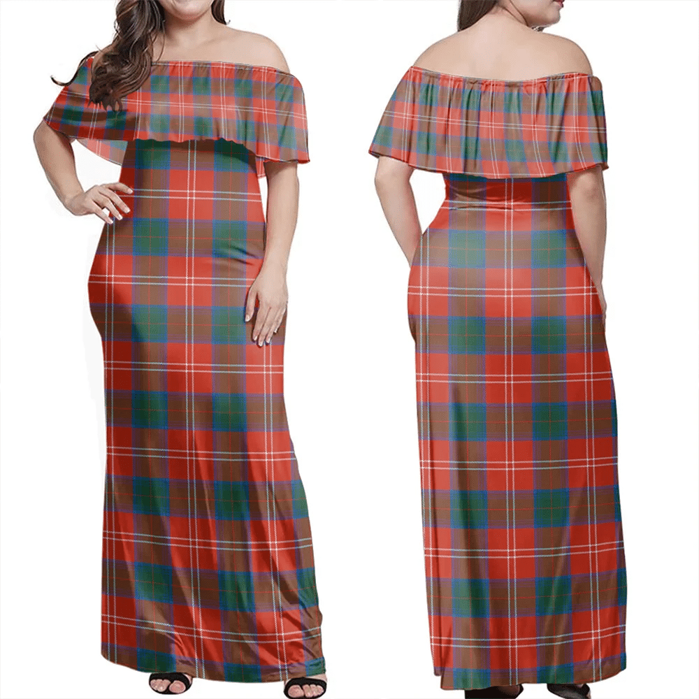 Chisholm Ancient Tartan Off Shoulder Long Dress