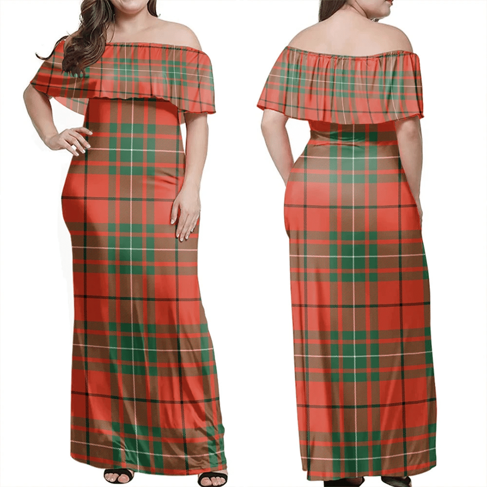 MacAulay Ancient Tartan Off Shoulder Long Dress