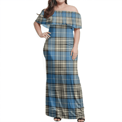 Napier Ancient Tartan Off Shoulder Long Dress