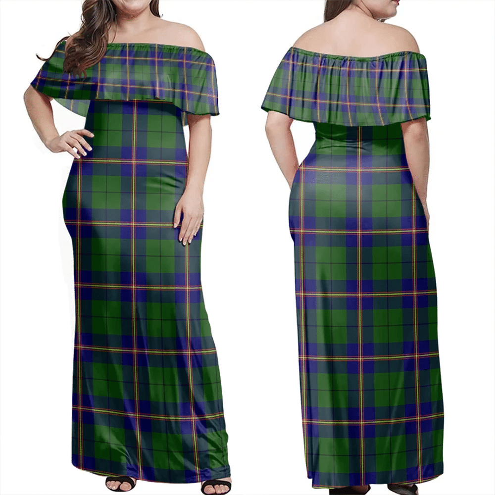 Carmichael Modern Tartan Off Shoulder Long Dress