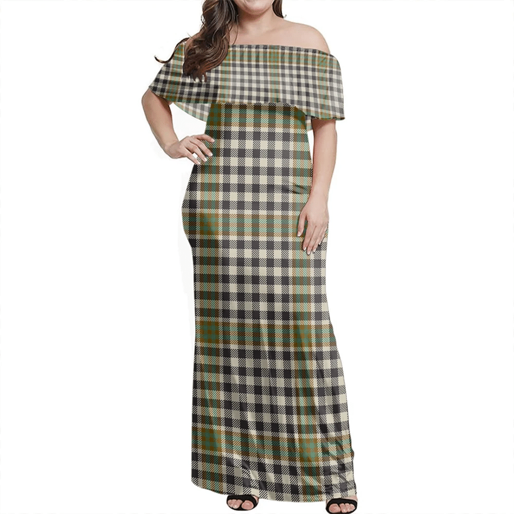 Burns Check Tartan Off Shoulder Long Dress