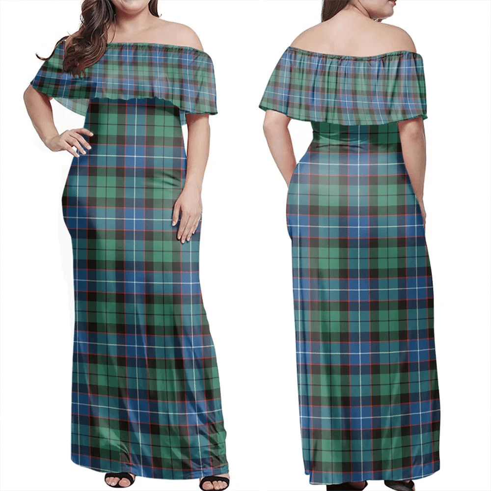 Hunter Ancient Tartan Off Shoulder Long Dress