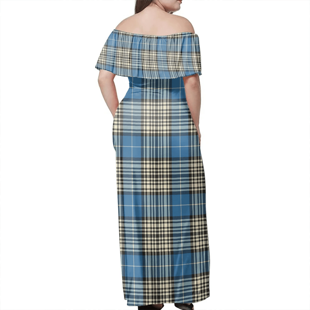 Napier Ancient Tartan Off Shoulder Long Dress