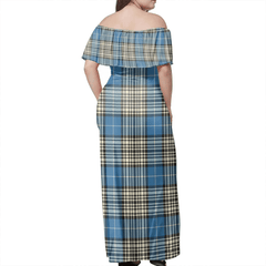 Napier Ancient Tartan Off Shoulder Long Dress