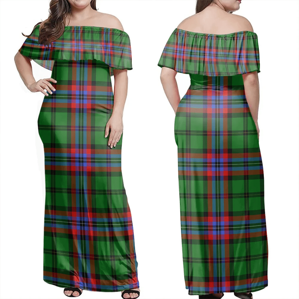 McGeachie Tartan Off Shoulder Long Dress